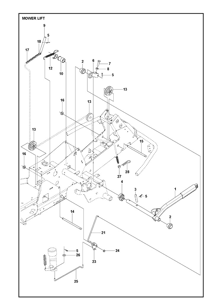 Mower Lift / Deck Lift Diagram and Parts List for R316TX  Husqvarna Lawn Mower