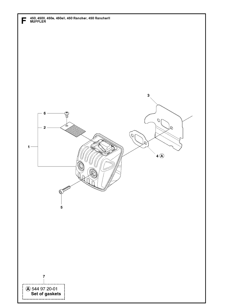 Muffler Diagram and Parts List for 450 450II-450E-450EII-450 RANCHER-450 RANCHERII Husqvarna Chainsaw