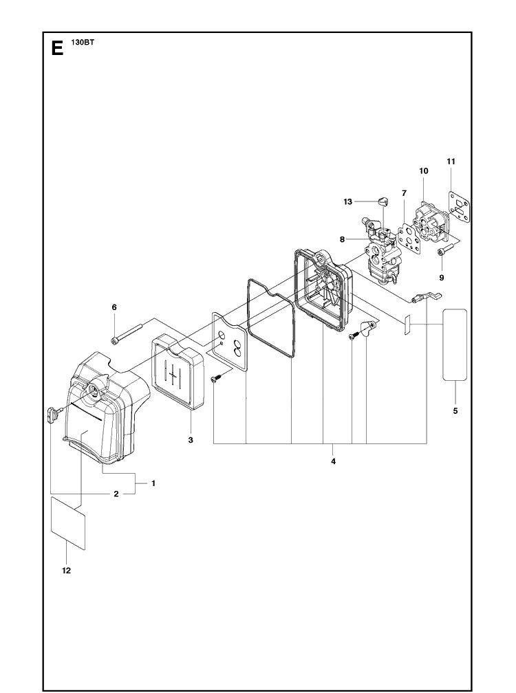 Carburetor And Air Filter Diagram and Parts List for 130BT  Husqvarna Leaf Blower / Vacuum