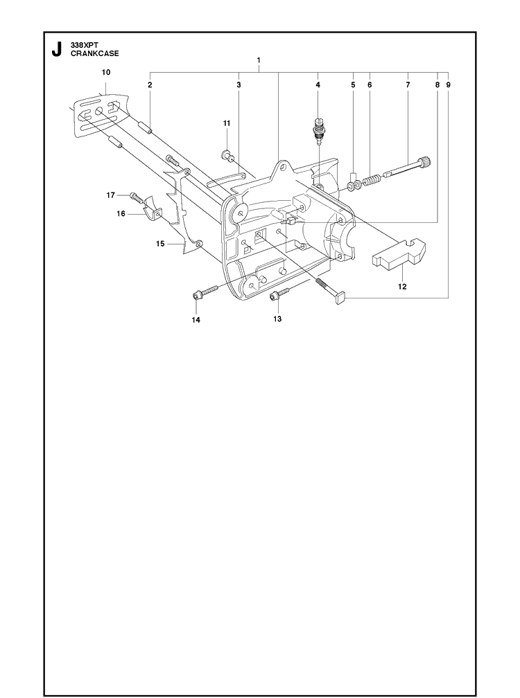 Crankcase Diagram and Parts List for 338XPT 20100600001-Current Husqvarna Chainsaw