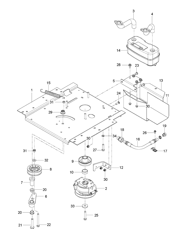 Engine Mounting, Guards And Muffler Diagram and Parts List for Z254 (96766550100)(2017-02) Husqvarna Lawn Mower