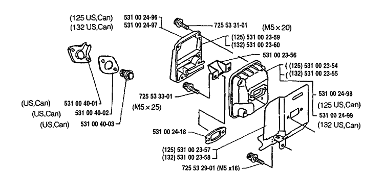 Air Filter Diagram and Parts List for 125L 1992-01 Husqvarna Trimmer