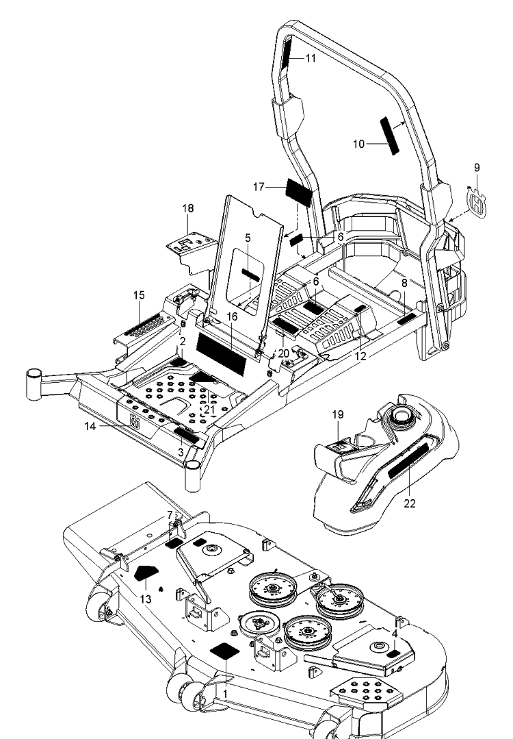 Decals Diagram and Parts List for Z560X (96767880101)(2019-12) Husqvarna Lawn Mower
