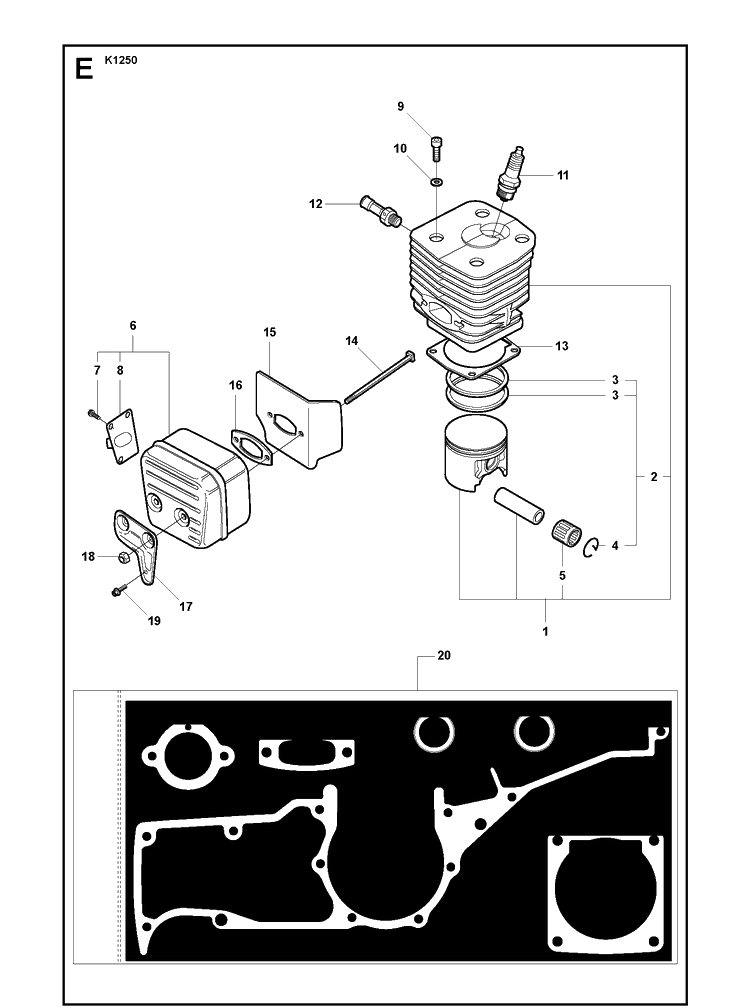 Cylinder Diagram and Parts List for K1250 2008-01 Husqvarna Lawn Tractor Accessories