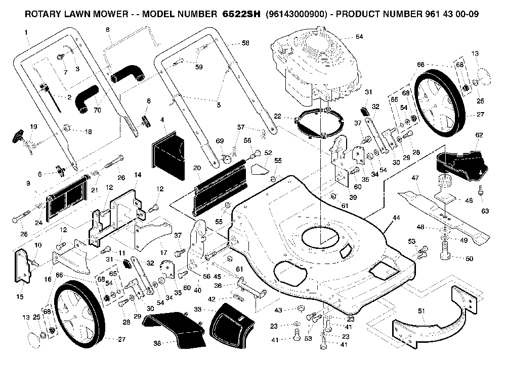 Repair Parts Diagram and Parts List for 6522SH (96143000900)(2005-01) Husqvarna Lawn Mower