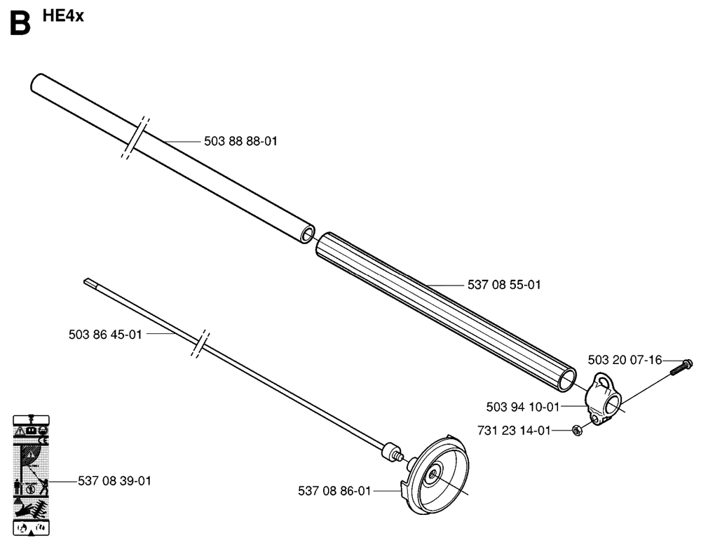 Shaft Diagram and Parts List for HA110 20050600001 - 20054000000 Husqvarna Trimmer