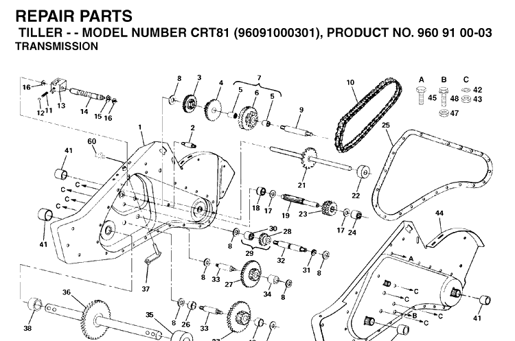 Transmission Diagram and Parts List for CRT81 (96091000301)(2005-10) Husqvarna Cultivator