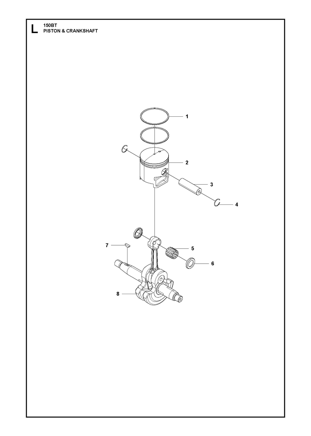 Piston And Crankshaft Diagram and Parts List for 150BT2007-2021  Husqvarna Leaf Blower / Vacuum