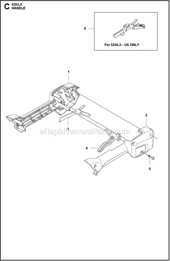 Handle Diagram and Parts List for 520ILX  Husqvarna Trimmer