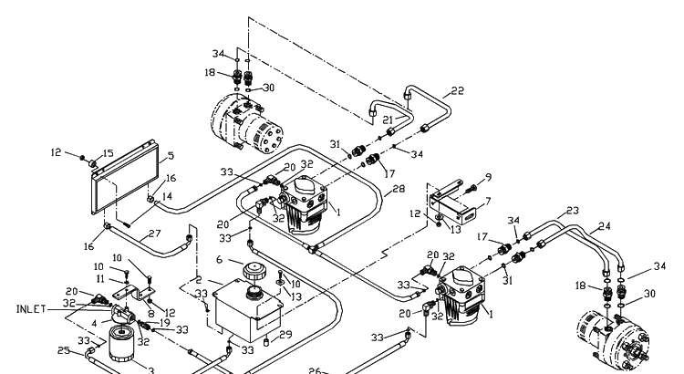 Hydraulic System Assembly Diagram and Parts List for ZTH5221KA 2000-09 Husqvarna Lawn Mower