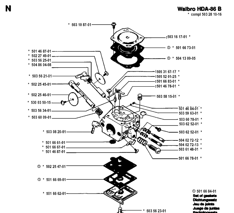 Carburetor Details Diagram and Parts List for 250PS 19940600001-19960500000 Husqvarna Pole Saw
