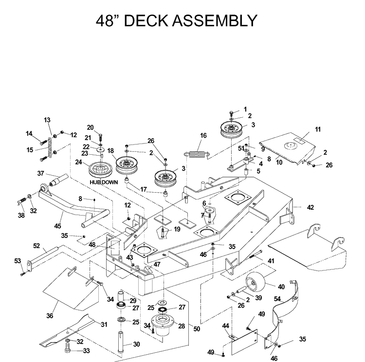 48 Inch/122cm Cutting Deck Diagram and Parts List for IZ4218 (968999204)(2004-08) Husqvarna Lawn Mower