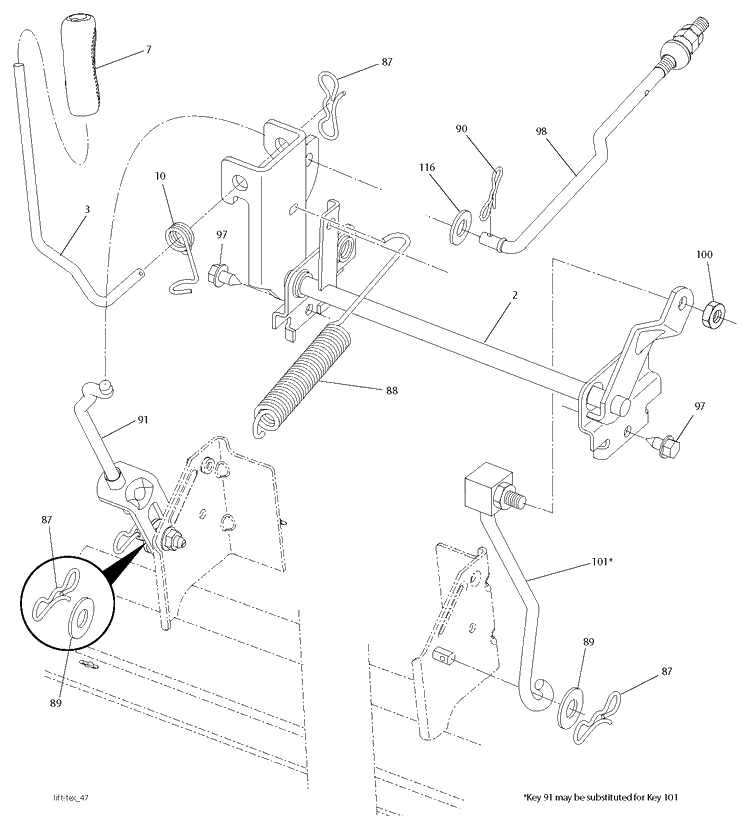 Mower Lift / Deck Lift Diagram and Parts List for TS142TXD (96041045000)(2020-03) Husqvarna Lawn Tractor