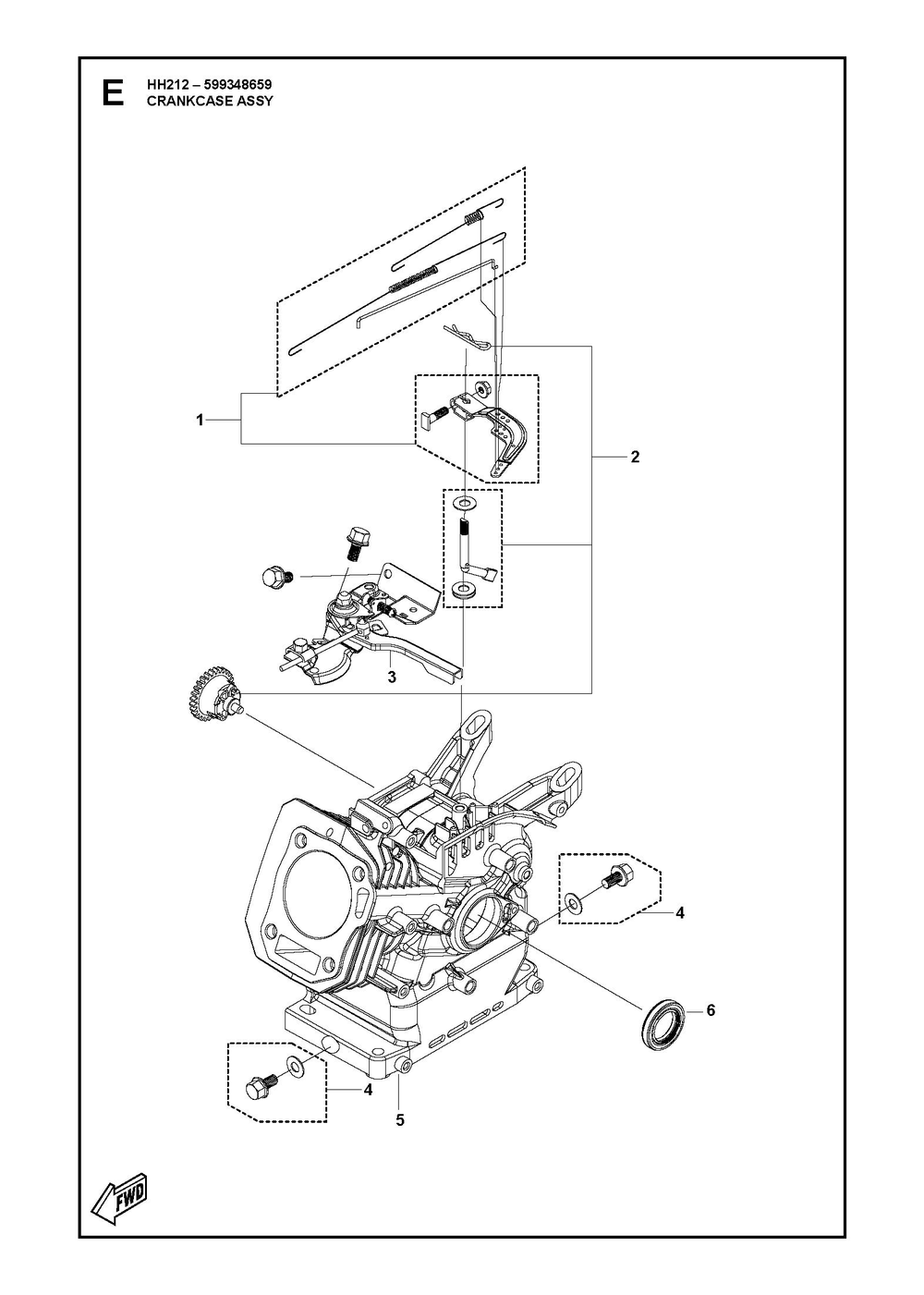 Crankcase Assembly Diagram and Parts List for HH212 599348659 Husqvarna Engine