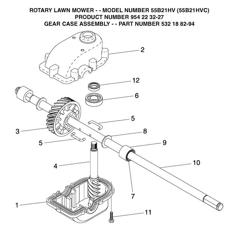 Gear Case Diagram and Parts List for 55B21HV (954223227)(2004-03) Husqvarna Lawn Mower