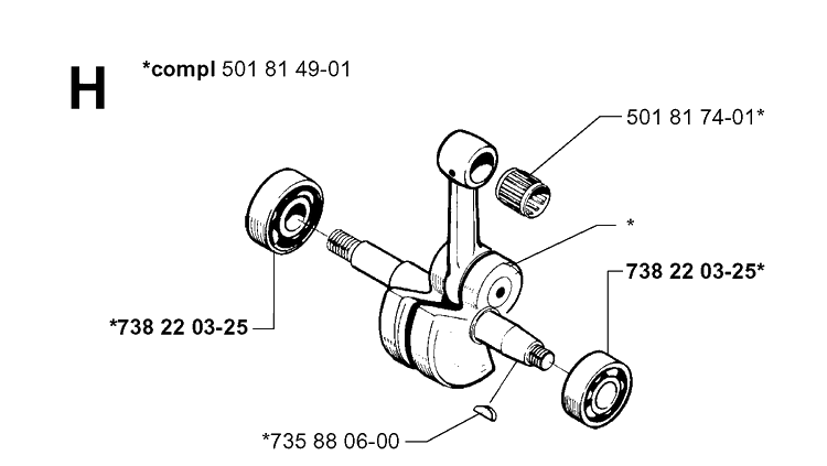 Crankshaft Diagram and Parts List for 281 20000600001-20014000000 Husqvarna Chainsaw