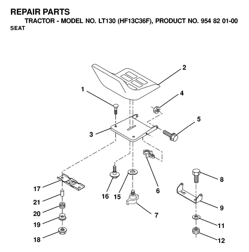 Seat Diagram and Parts List for LT130 (954820100-F)(2000-03) Husqvarna Lawn Tractor
