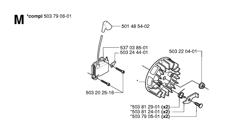 Ignition System Diagram and Parts List for 235R 20060100001-20061400000 Husqvarna Brush Cutter
