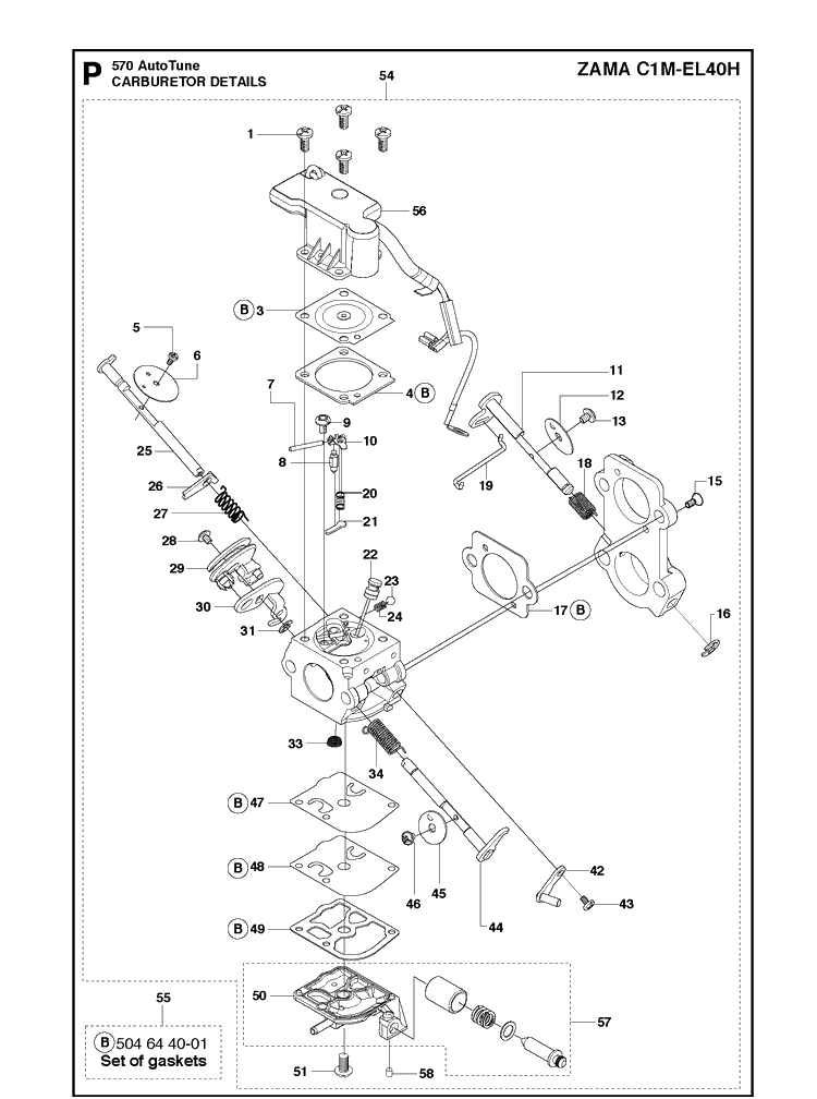 Carburetor Details Diagram and Parts List for 570 2013-03 Husqvarna Chainsaw