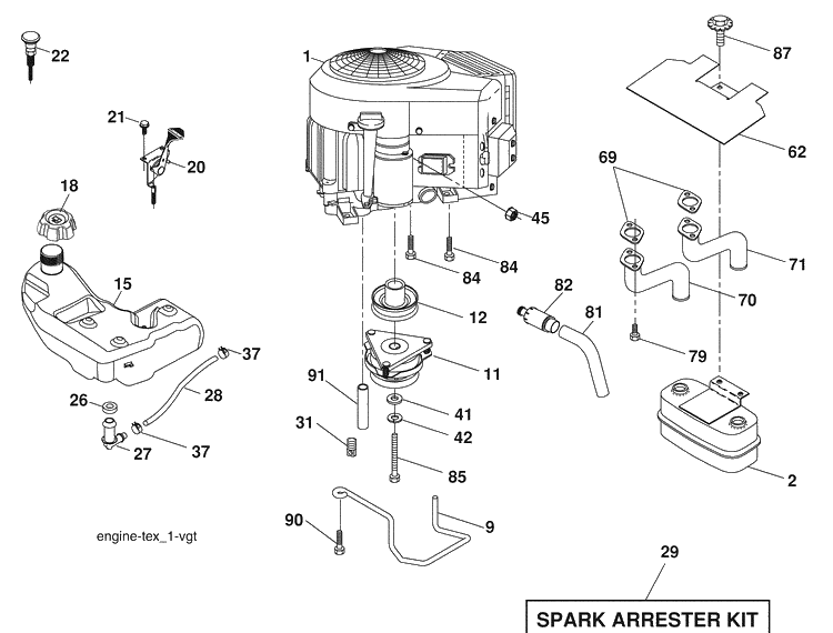 Engine Diagram and Parts List for YTH2454 (96043002204)(2006-09) Husqvarna Lawn Mower