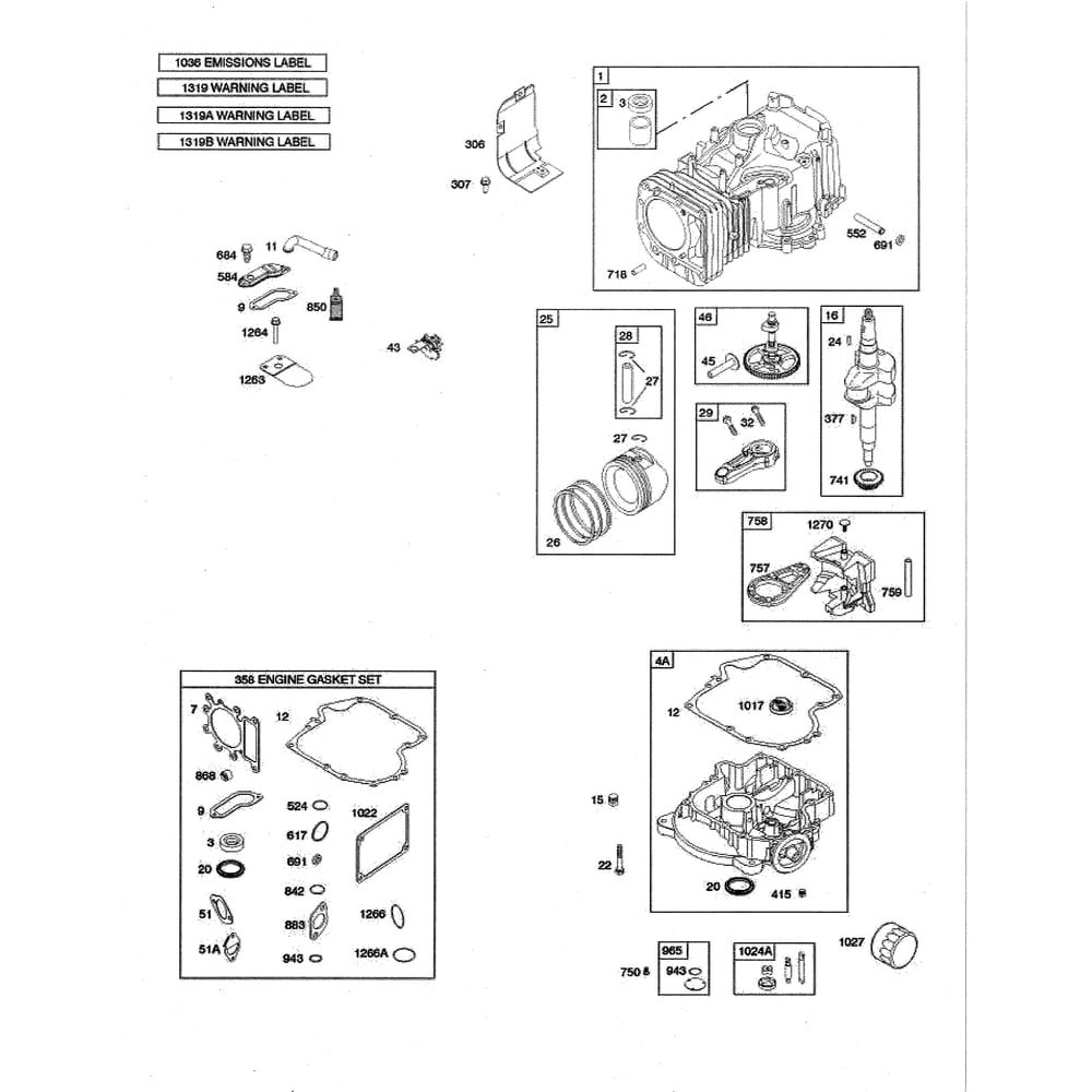 Engine >> Cylinder/Sump/Crankshaft Diagram and Parts List for 917223830  Husqvarna Lawn Tractor