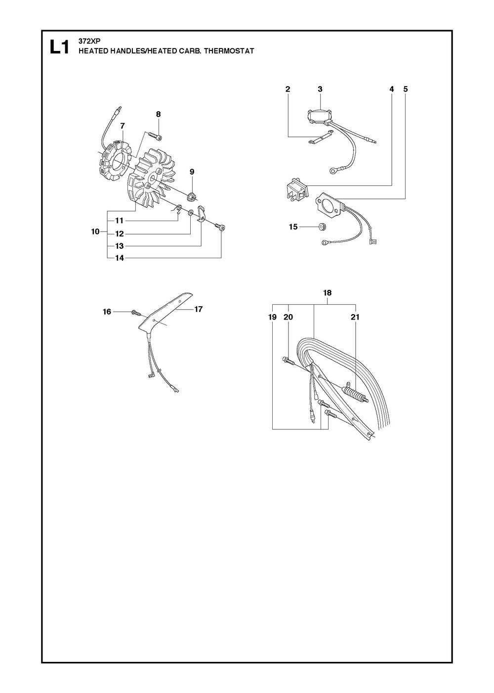 Heated Handles Diagram and Parts List for 372XP-372XPG 372 XP W - 372 XP GW Husqvarna Chainsaw