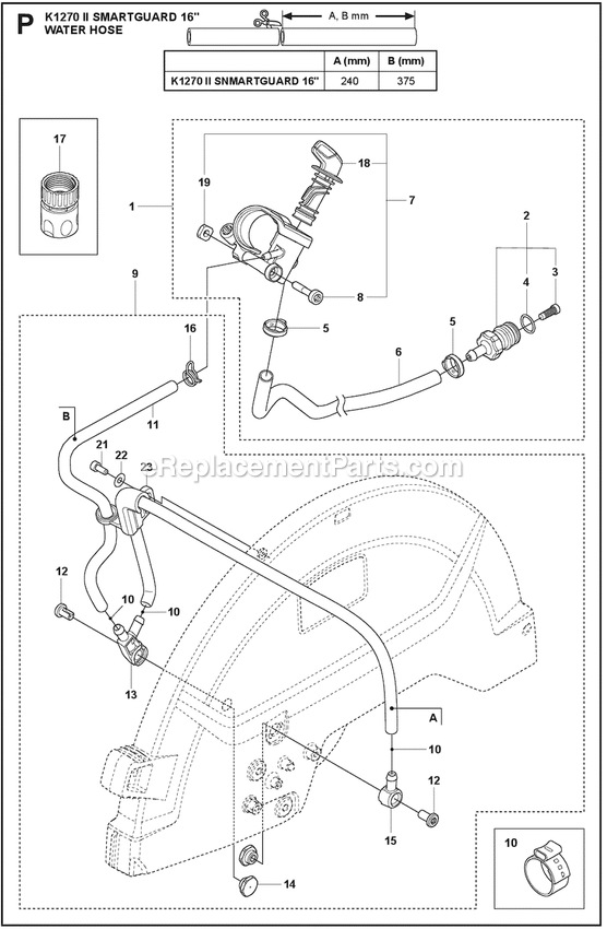 Water Hose Kit Diagram and Parts List for K1270II  Husqvarna Concrete Saw