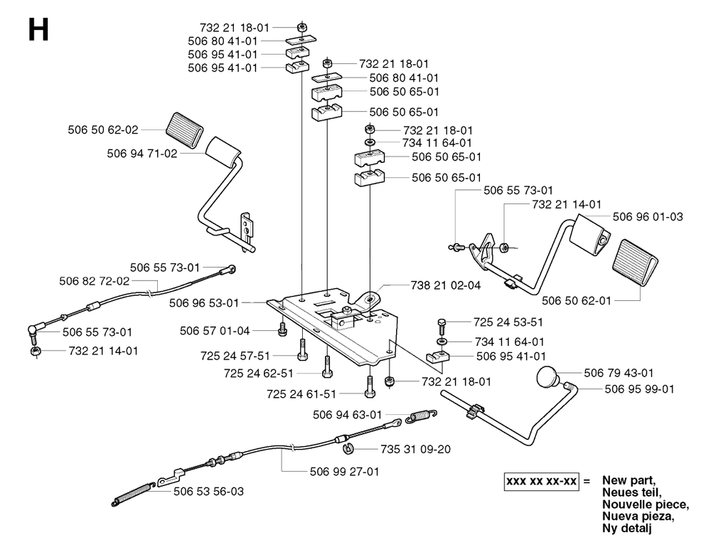 Pedals Diagram and Parts List for R13 2003-01 Husqvarna Lawn Tractor