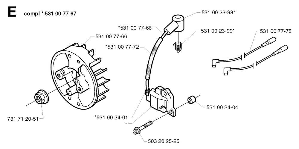 Ignition System Diagram and Parts List for 142R 20001900001 & Above Husqvarna Trimmer