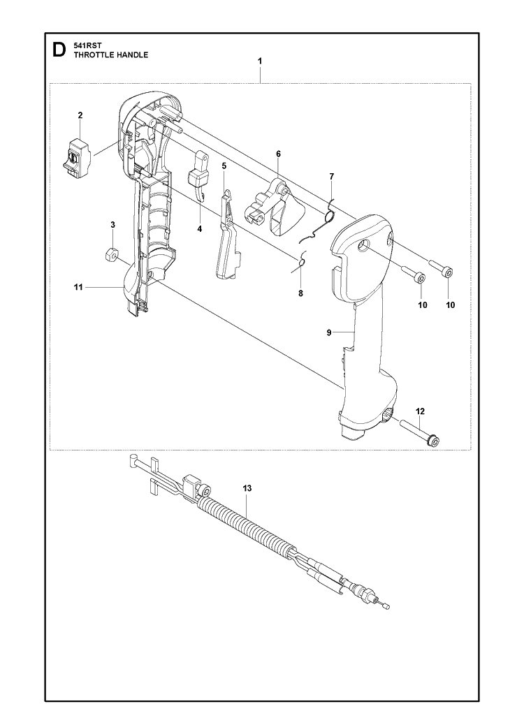 Throttle Controls 2 Diagram and Parts List for 541RST  Husqvarna Brush Cutter