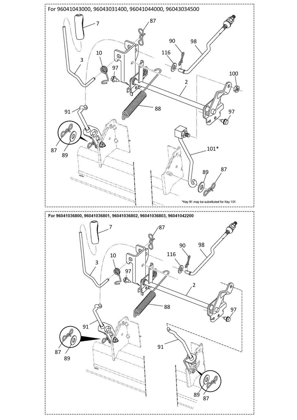 Mower Lift / Deck Lift Diagram and Parts List for TS142 2020 Husqvarna Lawn Tractor