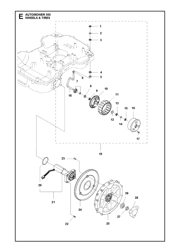 Wheels And Tires Diagram and Parts List for 505 2021-01 Husqvarna Lawn Mower