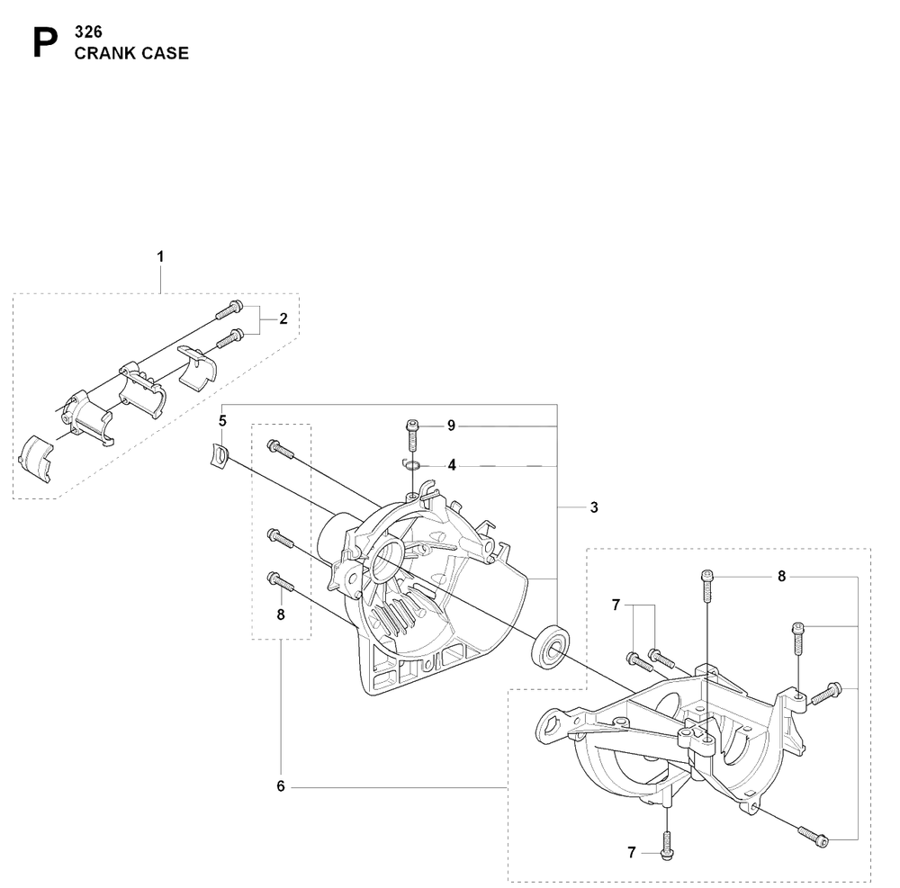 Crankcase And Clutchdrum Diagram and Parts List for 325CX 20080900001 & Above Husqvarna Trimmer