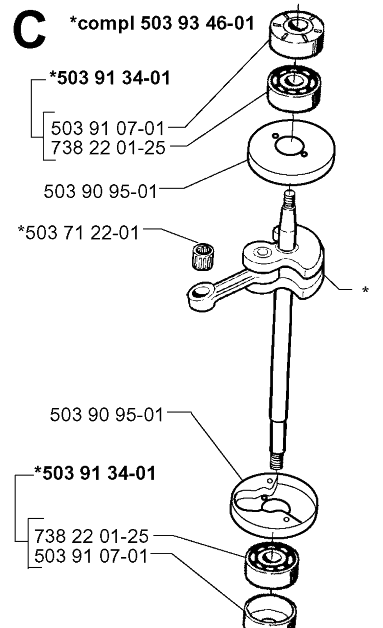 Crankshaft Diagram and Parts List for 225BV 19970500001-Current Husqvarna Leaf Blower / Vacuum