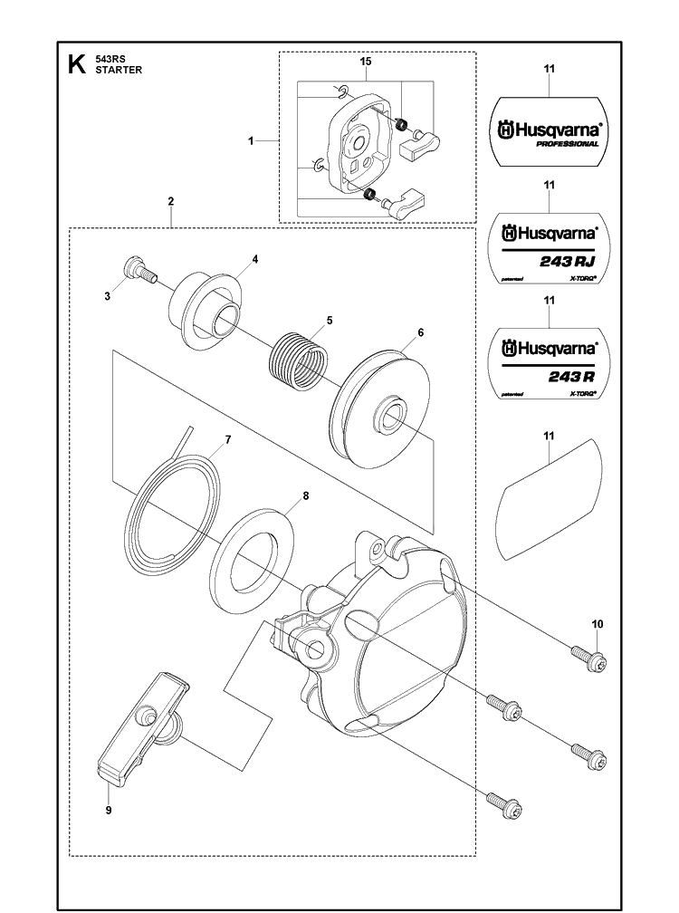 Starter Diagram and Parts List for 543RS 20192200001-Current Husqvarna Brush Cutter