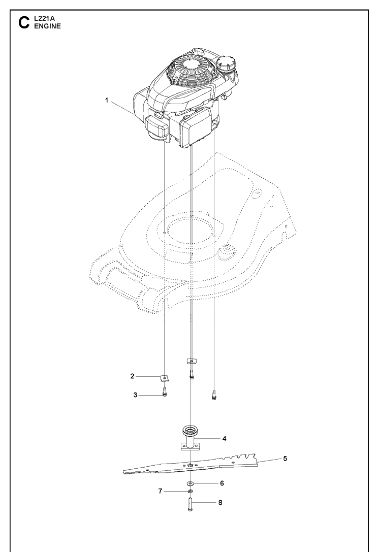 Engine Diagram and Parts List for L221A 96148006300 Husqvarna Lawn Mower