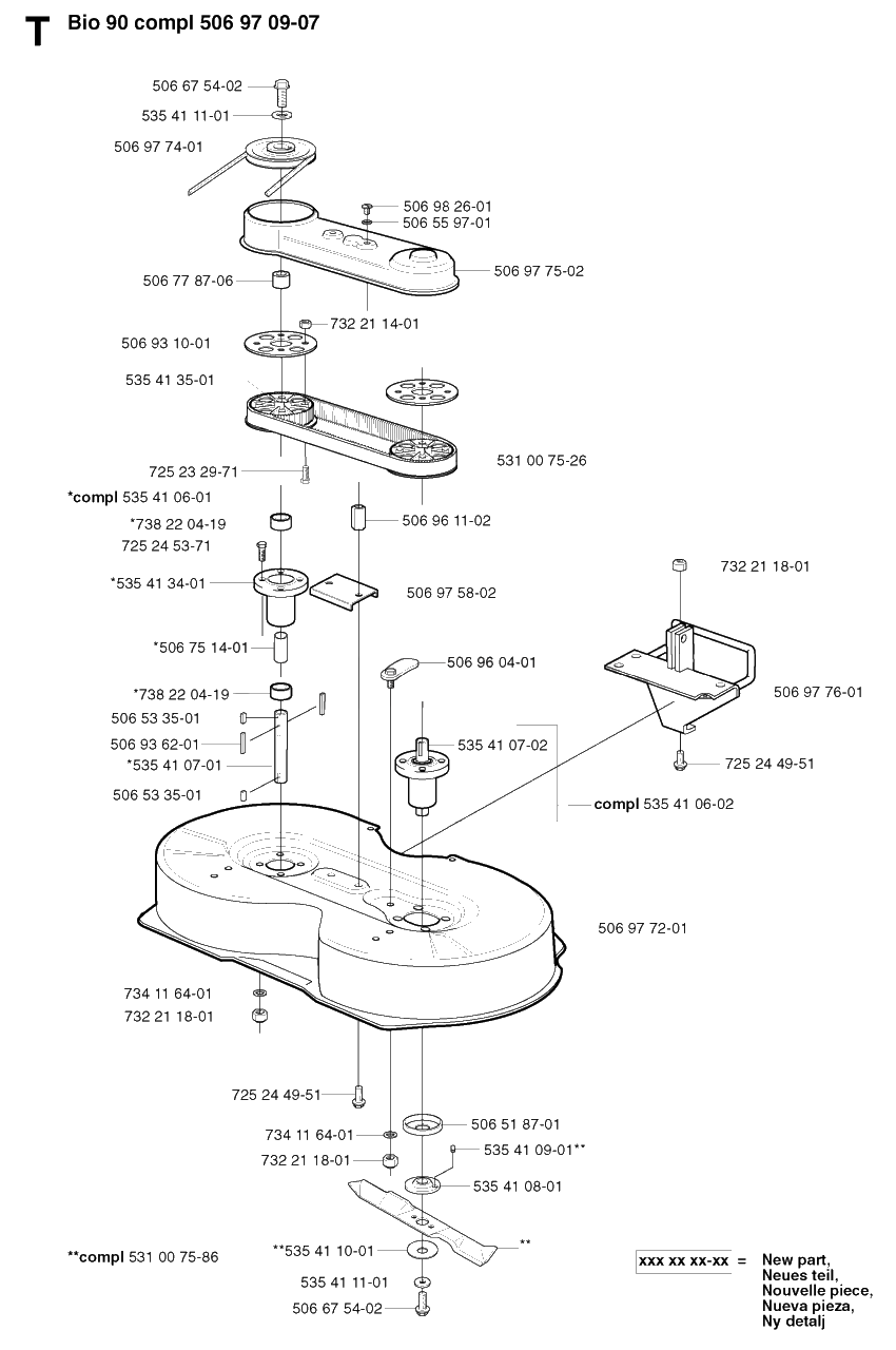 90cm Cutting Deck Diagram and Parts List for R11BIO 2002-02 Husqvarna Lawn Tractor