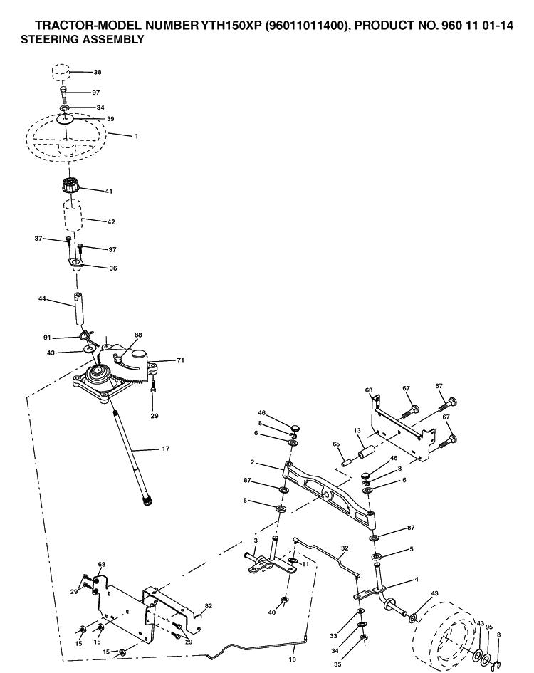 Steering Diagram and Parts List for YTH150XP (96011011400)(2006-01) Husqvarna Lawn Tractor