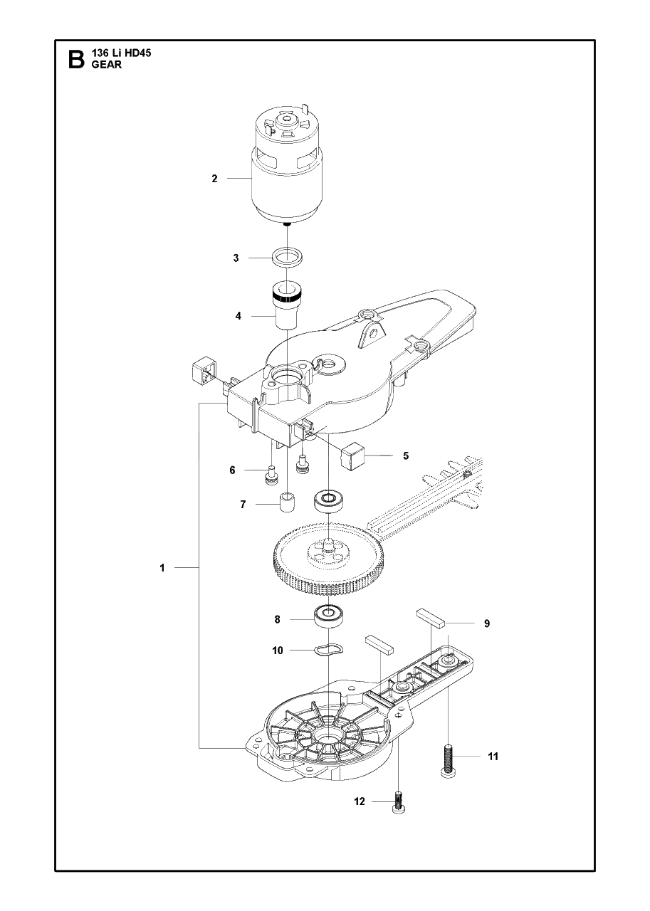 Gear Housing Diagram and Parts List for 136LIHD45 20153100001 & Above Husqvarna Hedge Trimmer