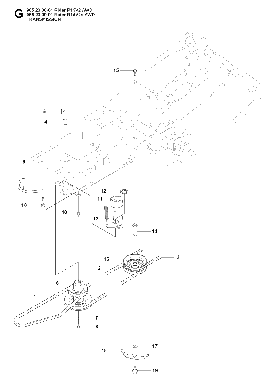 Transmission 4 Diagram and Parts List for R15-V2AWD 2008-01 Husqvarna Lawn Tractor