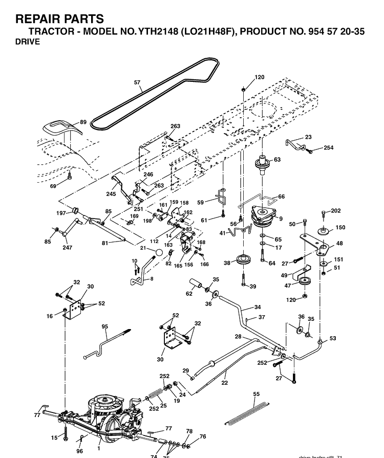 Drive Diagram and Parts List for YTH2148-LO21H48F 2004-03 Husqvarna Lawn Tractor
