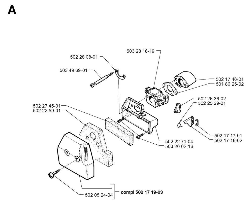 Carburetor And Air Filter Diagram and Parts List for 250RX 19973100001 & Above Husqvarna Trimmer