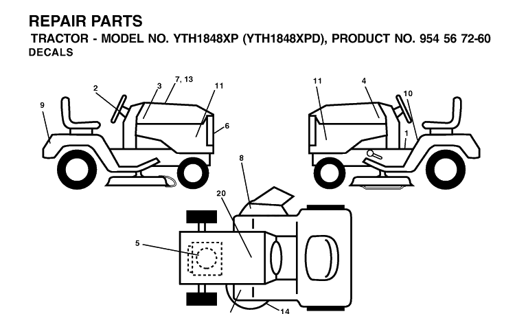 Decals Diagram and Parts List for YTH1848XP (954567260)(2001-12) Husqvarna Lawn Tractor