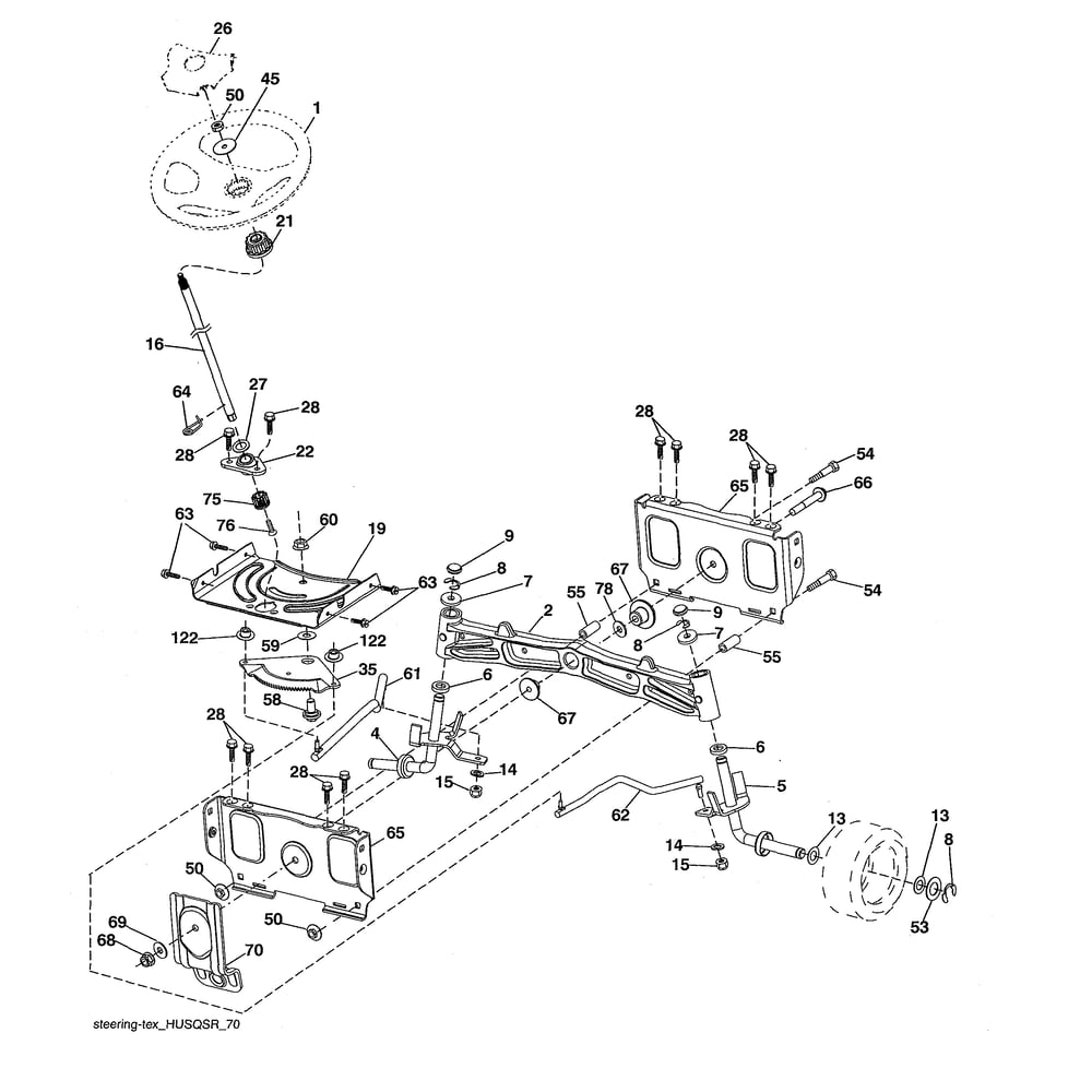 Steering Assembly Diagram and Parts List for 96043027300  Husqvarna Lawn Tractor