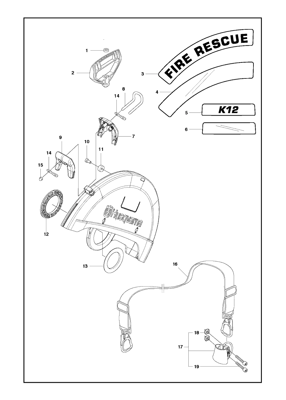 Rescue Diagram and Parts List for K970III 2016-07 Husqvarna Circular Saw