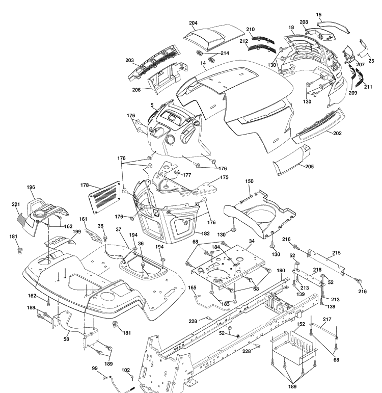 Chassis Diagram and Parts List for YTH2454 (96043002204)(2006-09) Husqvarna Lawn Mower