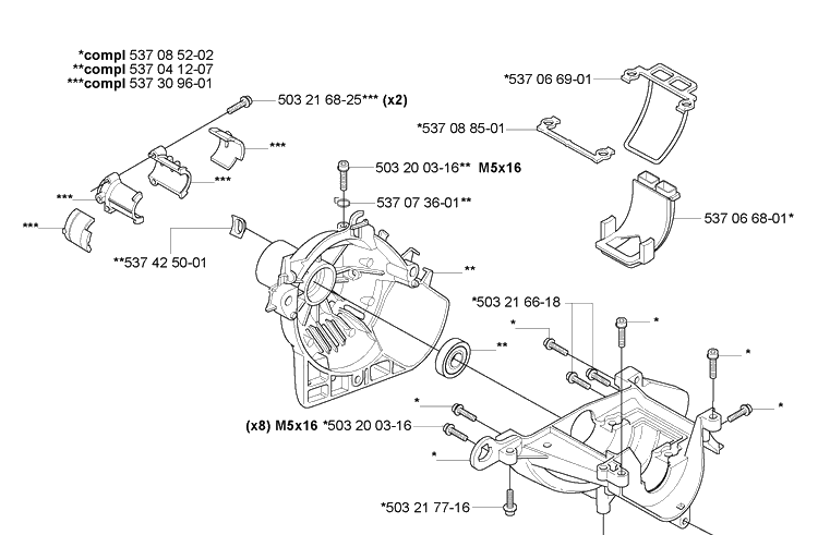 Crankcase Diagram and Parts List for 326LX 2007-01 Husqvarna Trimmer