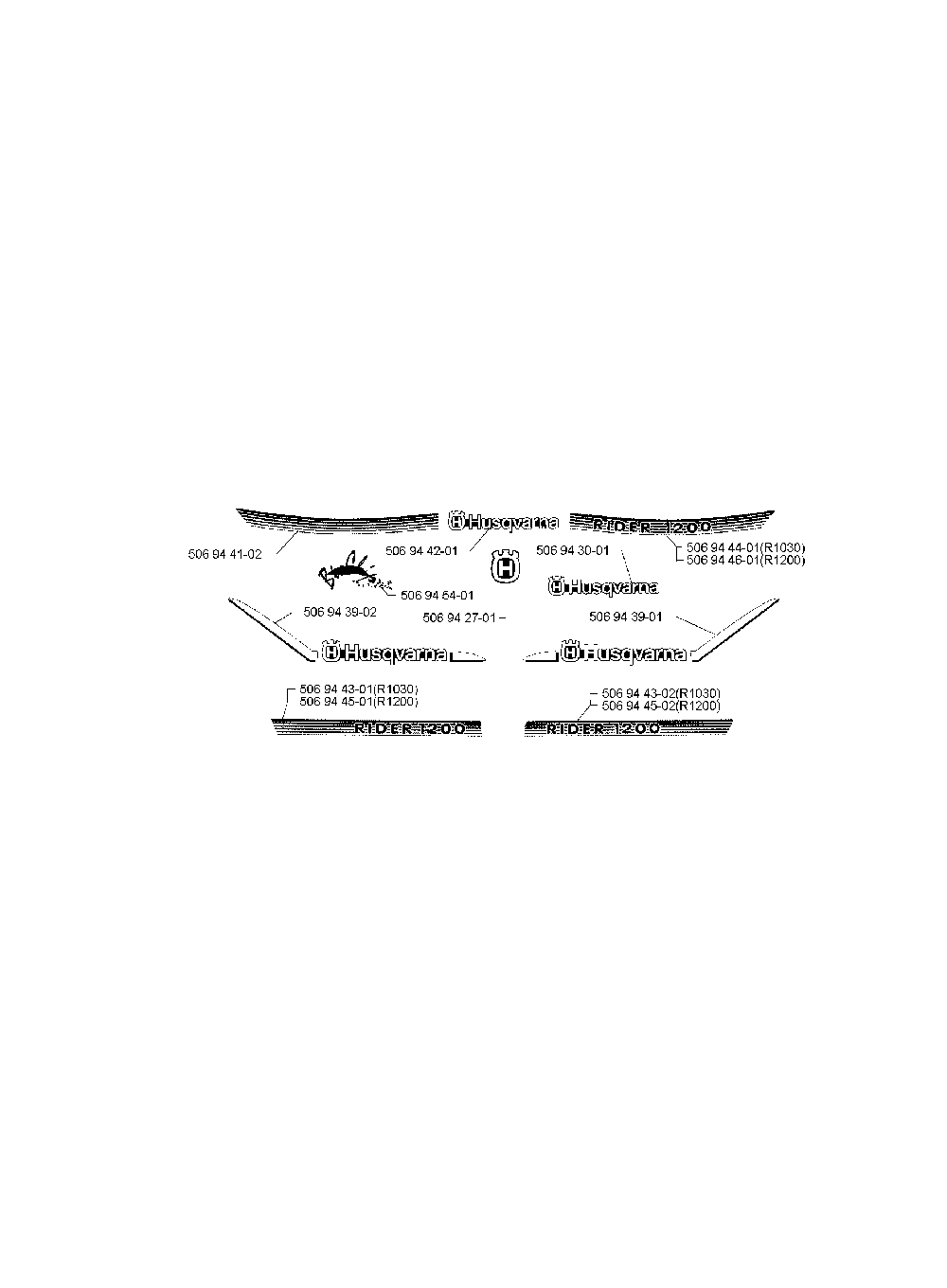 Decals Diagram and Parts List for RIDER1030BIOCLIP 1997-05 Husqvarna Lawn Tractor