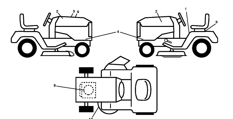 Decals Diagram and Parts List for YTH2042 (96043012101)(2010-12) Husqvarna Lawn Tractor