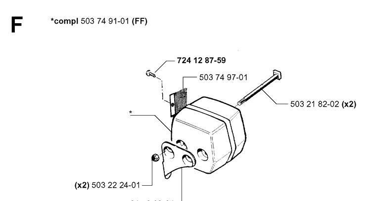 Muffler Diagram and Parts List for 55 (RANCHER)(20001900001-20051400000) Husqvarna Chainsaw